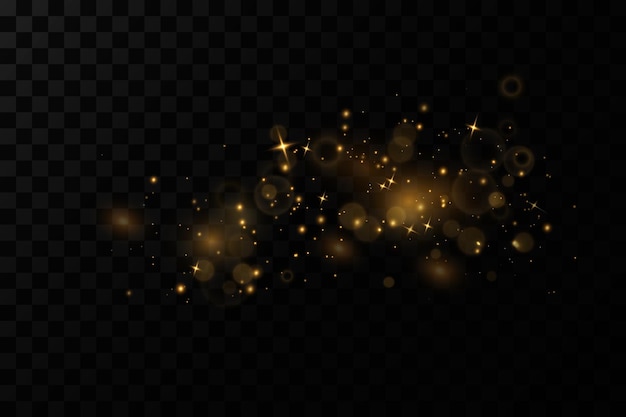 Efeito de luz de Natal Partículas de poeira mágicas cintilantes As faíscas de poeira e estrelas douradas brilham