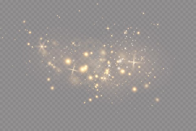 Efeito de luz de Natal Partículas de poeira mágicas cintilantes As faíscas de poeira e estrelas douradas brilham