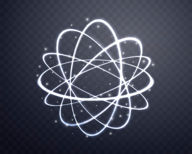 Efeito de luz de partículas atômicas anéis mágicos de prata brilhante Neon redemoinho de energia realista