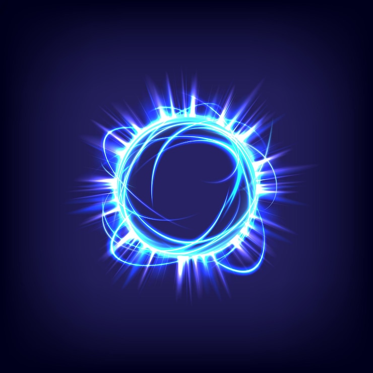Vetor efeito de luz de redemoinho brilhante efeito de trilha de universo de redemoinho de chamas anel de moldura mágica energia de poder de elemento circular ficção científica luminosa luzes de néon azuis e vermelhas brilhantes alma de orbe cósmica