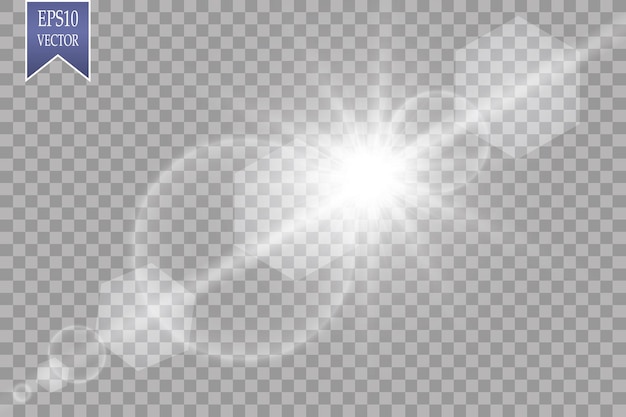 Vetor efeito de luz de reflexo de lente especial de luz solar transparente vetorial. sol flash com raios e holofotes. eps 10