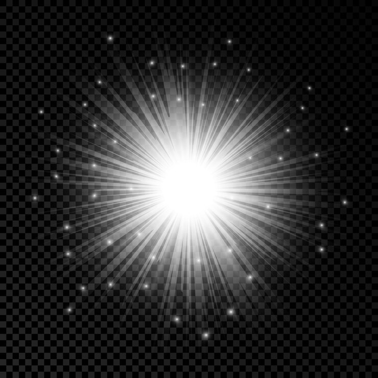 Vetor efeito de luz de reflexos de lente. luzes brilhantes brancas, efeitos starburst com brilhos em um fundo transparente. ilustração vetorial