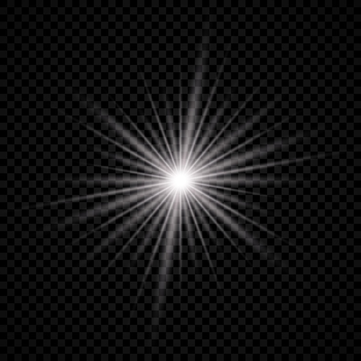 Vetor efeito de luz do reflexo da lente. a luz branca brilhante explode com efeitos starburst e brilhos em um fundo transparente. ilustração vetorial