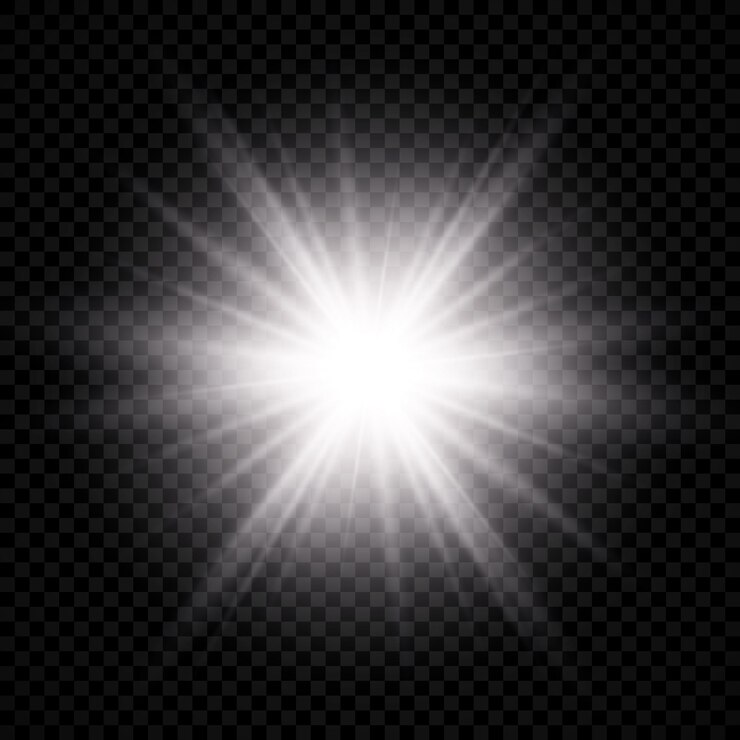 Vetor efeito de luz do reflexo da lente. a luz branca brilhante explode com efeitos starburst e brilhos em um fundo transparente. ilustração vetorial