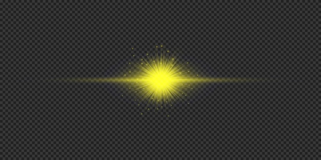 Efeito de luz horizontal amarelo de flares de lentes