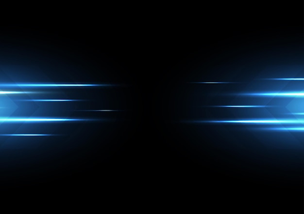 Efeito de luz neon de velocidade azul abstrato na ilustração vetorial de fundo preto