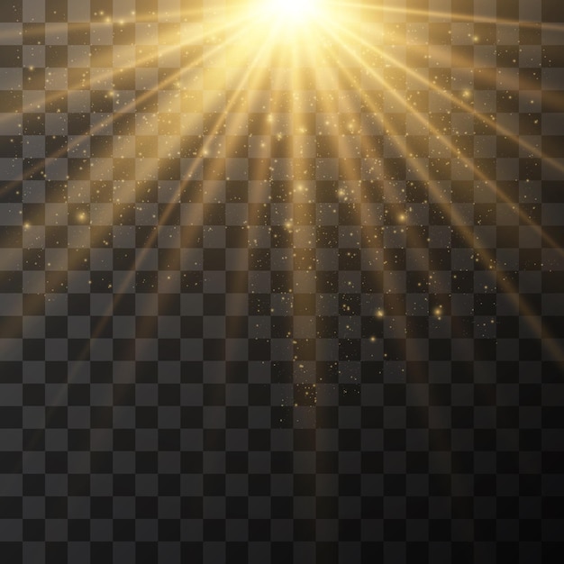 Efeito de luz solar vetorial Raios solares brilhantes em fundo preto