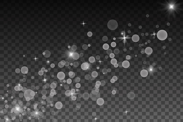 Efeito de luzes brilhantes, flare, explosão e estrelas. efeito especial isolado em fundo transparente. reflexos de lente, estrelas e brilhos com coleção de bokeh.