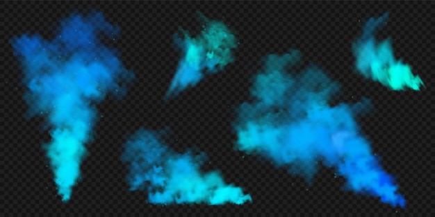 Vetor efeito de névoa de fumaça colorida realista em fundo escuro vapor no vapor do ar