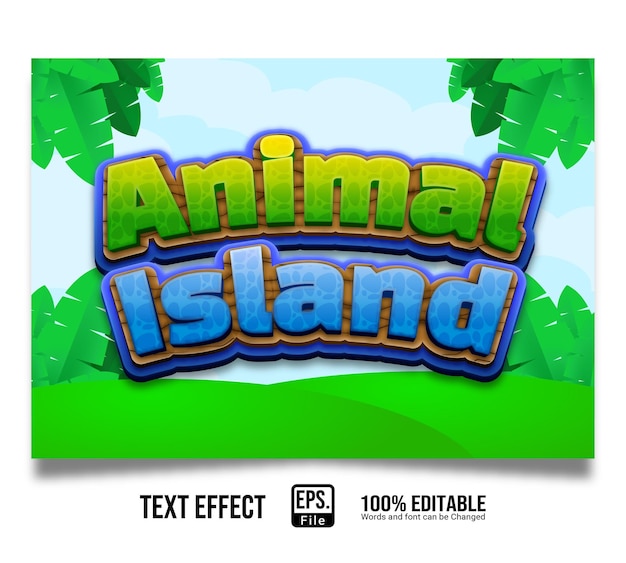 Efeito de texto 3d animal island editável