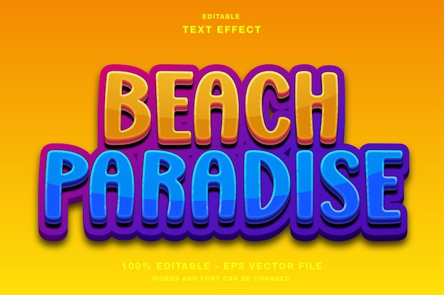 Efeito de texto 3d beach paradise