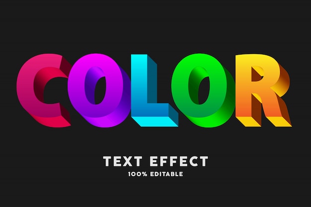 Efeito de texto 3D cor negrito arco-íris