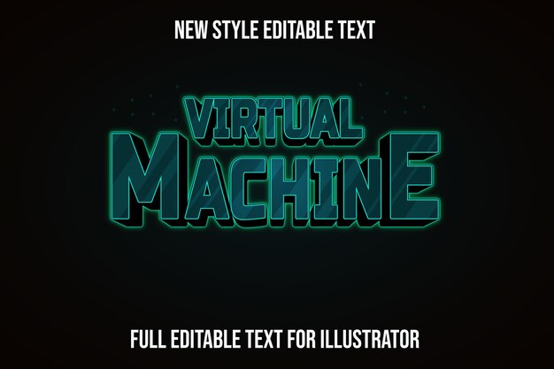 Vetor efeito de texto 3d da máquina virtual cor verde e gradiente preto