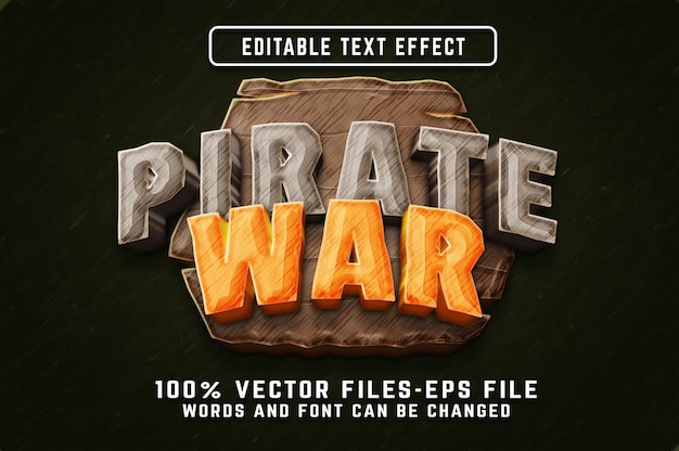 Efeito de texto 3d de guerra de piratas para jogo de aventura vetor premium