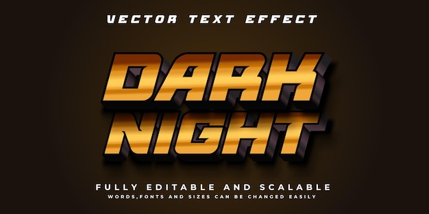 Efeito de texto 3d de ouro da noite escura
