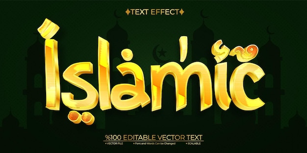 Vetor efeito de texto 3d de vetor islâmico editável em ouro