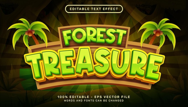 efeito de texto 3d do tesouro da floresta e efeito de texto editável com coqueiro