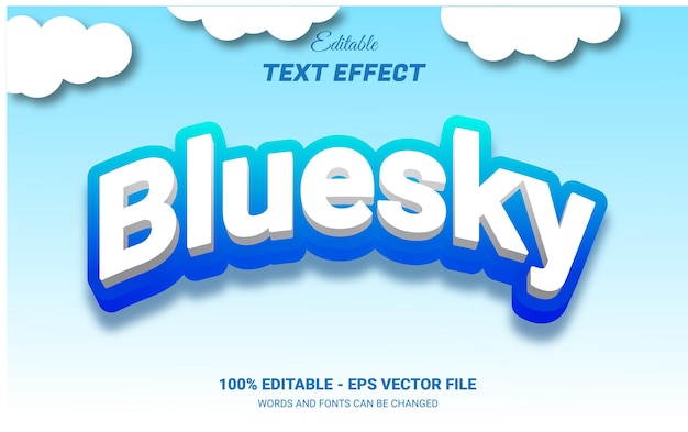 Efeito de texto 3d editável de céu azul