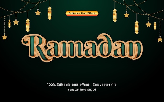 Efeito de texto 3d editável do vetor ramadan kareem