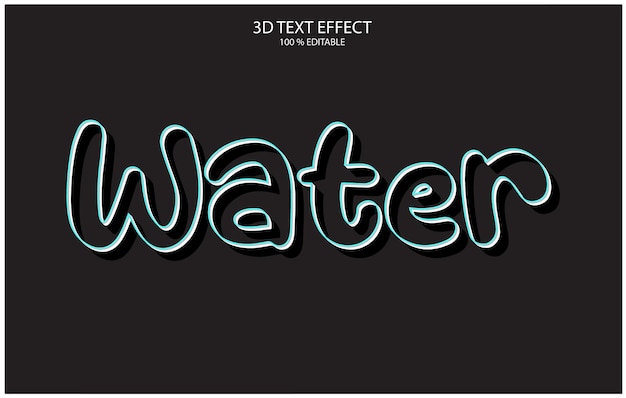 Vetor efeito de texto 3d editável, estilo de efeito de texto, modelo de efeito de texto editável, efeito de texto de água