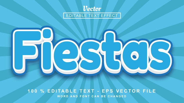 Vetor efeito de texto 3d efeito de texto editável azul fiestas estilo divertido isolado em fundo azul