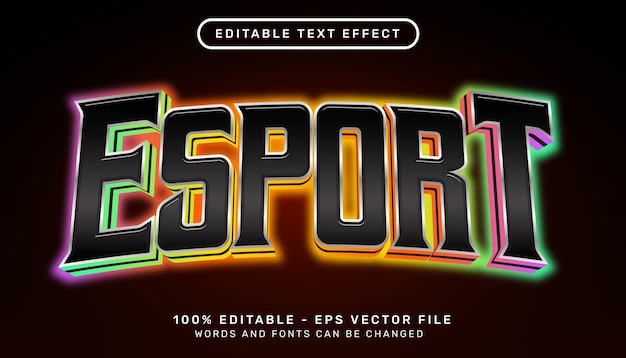 Efeito de texto 3d esport com cor preta e neon