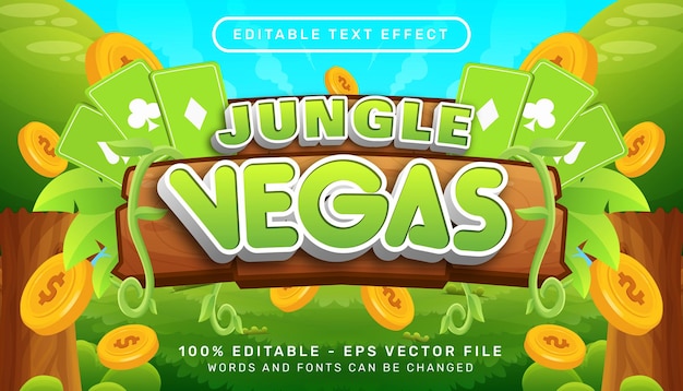 Efeito de texto 3d jungle vegas e efeito de texto editável com ilustração de folha