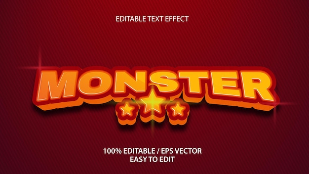 Efeito de texto 3d monstro editável modelo de mídia social de menu premium vectorxacake