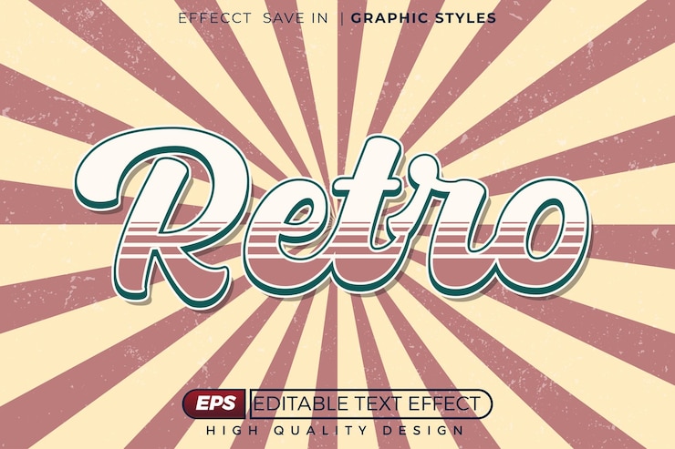 Vetor efeito de texto 3d retro editável