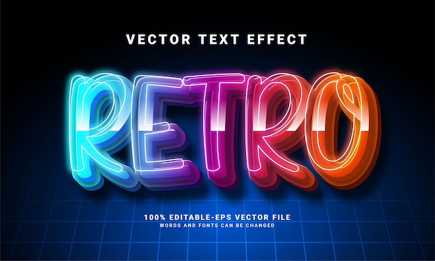 Vetor efeito de texto 3d retro. efeito de estilo de texto editável com tema de luz colorida.