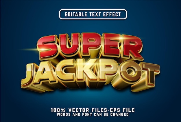 Efeito de texto 3d super jackpot com vetores premium de estilo dourado