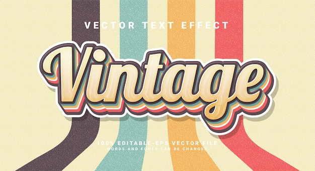 Efeito de texto 3D vintage. Efeito de estilo de texto editável com tema colorido.