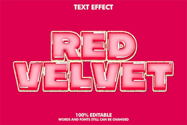 Efeito de texto adesivo de veludo vermelho com contorno cremoso
