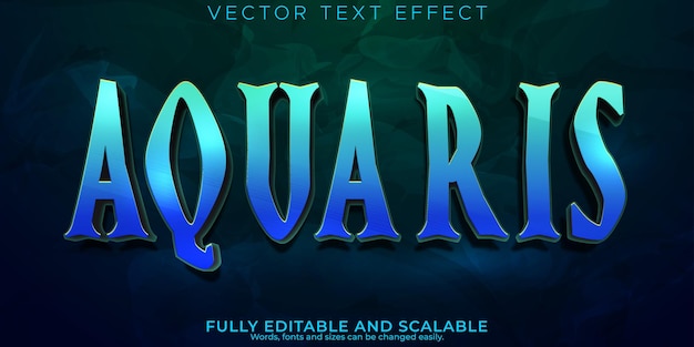 Vetor efeito de texto aquaris editável em azul e estilo de texto de água x9