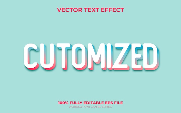 Efeito de texto bonito de longa sombra de vetor 3d editável com cores suaves de rosa e verde azul