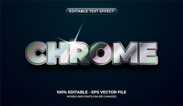 Efeito de texto cromado holográfico Texto metálico de arco-íris editável com fonte em negrito