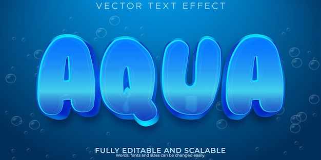 Efeito de texto de água Aqua estilo de texto editável de mar e oceano
