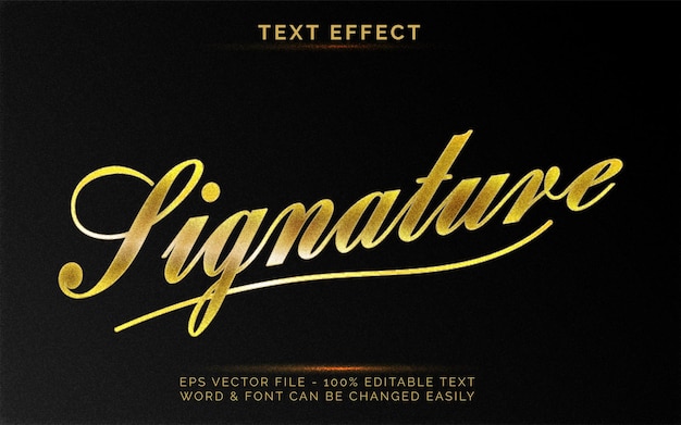 Vetor efeito de texto de assinatura estilo dourado efeito de texto editável