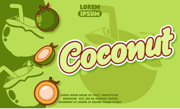 Vetor efeito de texto de coco com fundo de ícone de coco