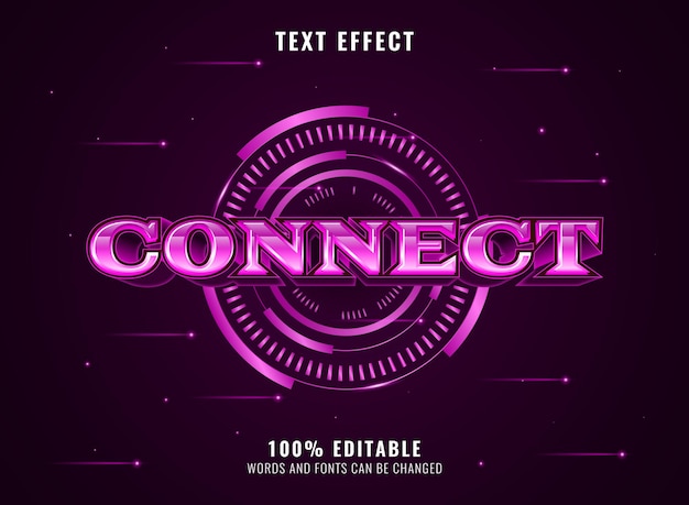 Efeito de texto de conexão de violeta futurista moderno com moldura de holograma circular