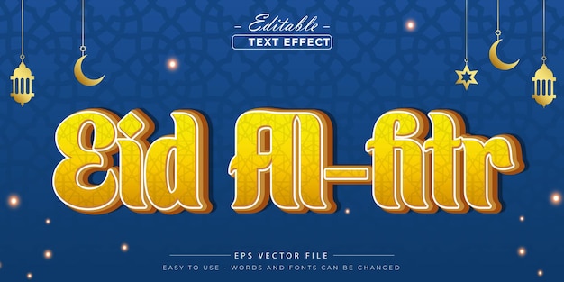 Efeito de texto de Eid al Fitr luxo dourado efeito de texto editável