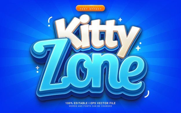 Efeito de texto de estilo 3d de desenho animado de zona de gatinho