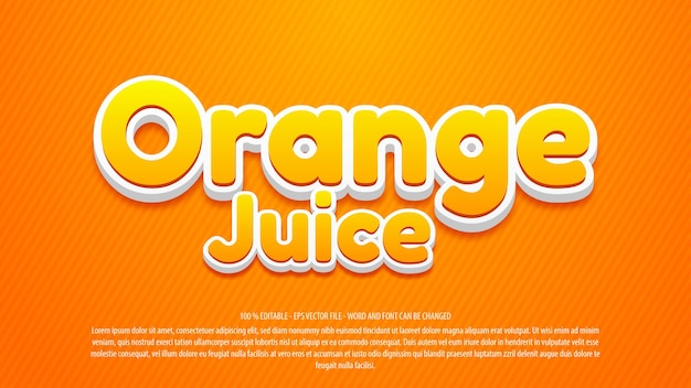 Efeito de texto de estilo 3d de suco de laranja