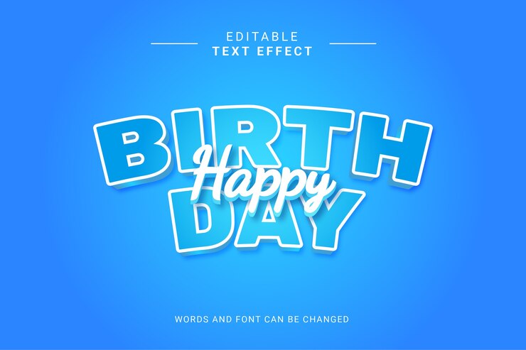 Efeito de texto de feliz aniversário com cor azul