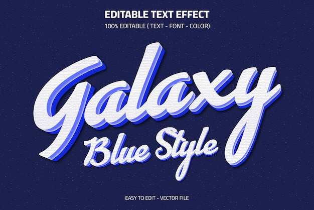 Vetor efeito de texto de galáxia editável em estilo de cor azul com fundo estrelado