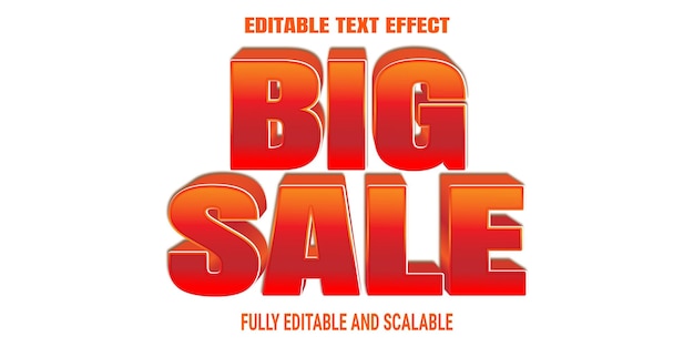 Efeito de texto de grande venda em estilo 3d com uma cor vermelha brilhante