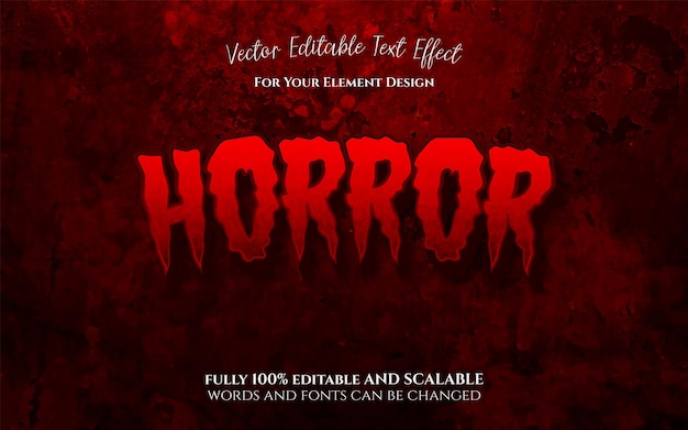 Vetor efeito de texto de halloween de horror de sangue, estilo de texto editável assustador e vermelho