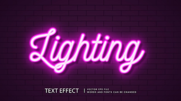 Efeito de texto de iluminação de néon na parede de tijolos