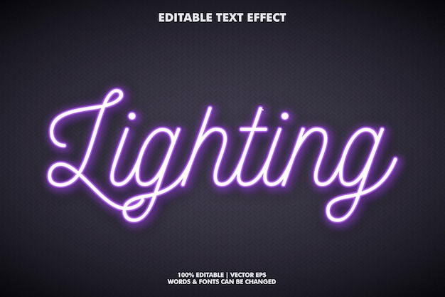 Efeito de texto de iluminação de néon roxo