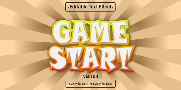 Vetor efeito de texto de início de jogo, estilo de texto editável